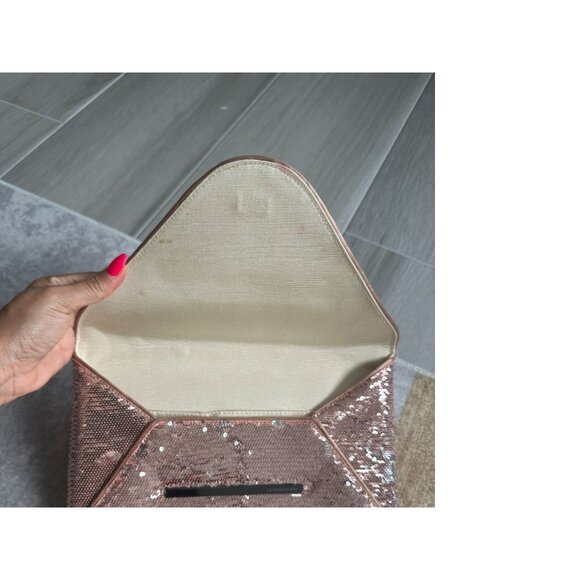 BCBGMAXAZRIA Rose Gold Silver Reversible Sequin Clutch Handbag - Picture 6 of 12